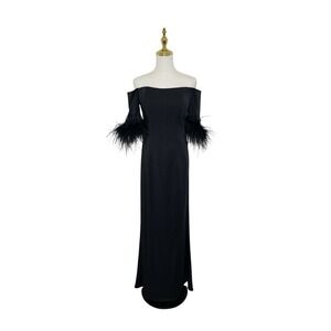 Mac Duggal 11441 Feather Off The Shoulder Column Gown Size 4 $498